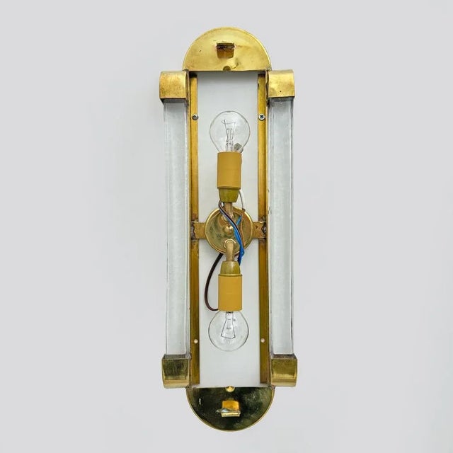 Art Deco Style Brass and Frosted Murano Glass Sconces, 1980, Set of 2 For Sale - Image 6 of 7