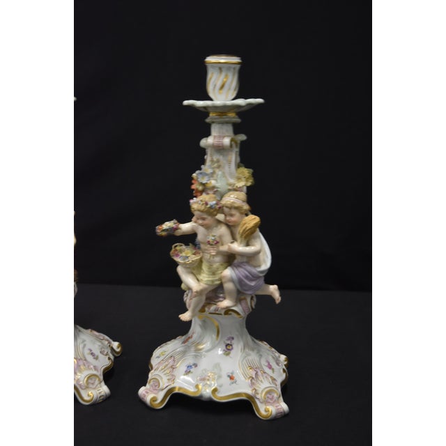Pair Meissen Porcelain Figural Candlesticks (Pr) MEISSEN PORCELAIN FOUR SEASONS FIGURAL CANDLESTICKS , MODEL BY ERNST...