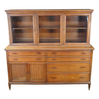 Mid Century Modern Boho Chic Mahogany Buffet & Hutch Bookcase Display Cabinet For Sale