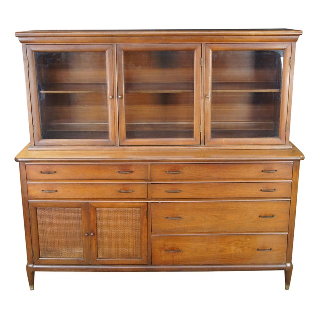 Mid Century Modern Boho Chic Mahogany Buffet & Hutch Bookcase Display Cabinet For Sale