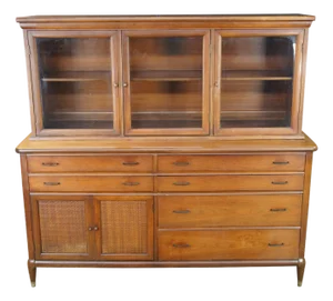 Mid Century Modern Boho Chic Mahogany Buffet & Hutch Bookcase Display Cabinet