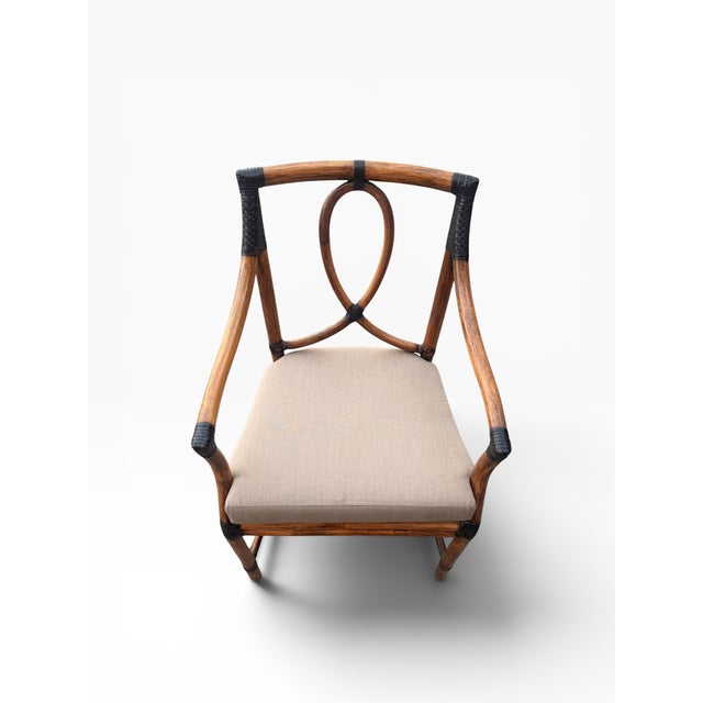 Linen Set of Late 20th Century 6 McGuire Bamboo & Rattan Loop-Back Dining Armchairs For Sale - Image 8 of 17