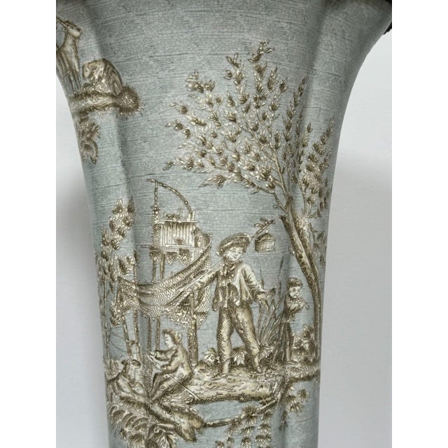 1990s Late 20th Century Wong Lee Toile Porcelain and Bronze Ormolu Tall Vase For Sale - Image 5 of 12