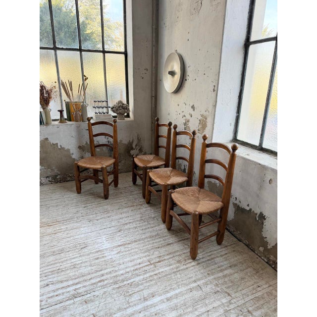 Oak and Straw Chairs by Dudouyt, 1940s, Set of 4 For Sale - Image 3 of 18