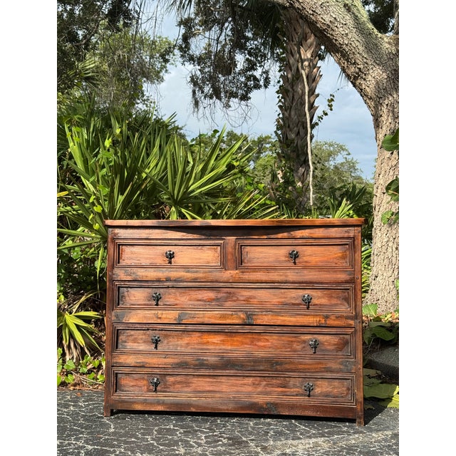 1940s British Colonial Solid Wood Chest of Drawers For Sale - Image 5 of 7
