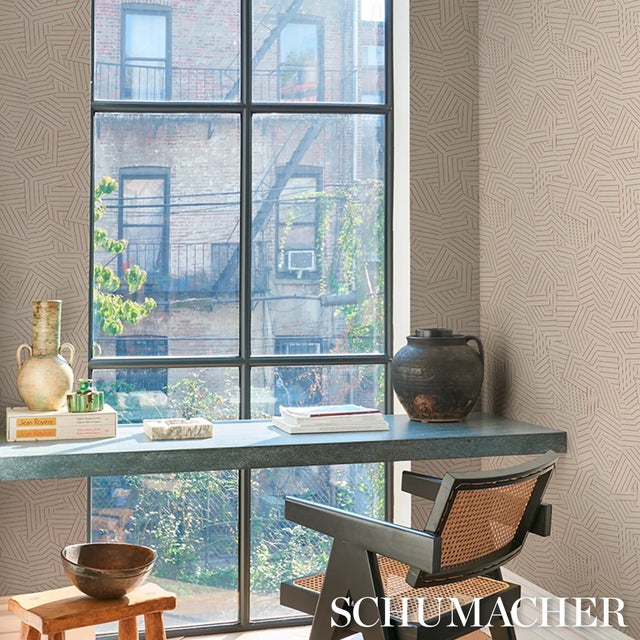 Not Yet Made - Made To Order SAMPLE - Schumacher x Miles Redd Deconstructed Stripe Sisal Wallpaper In Red For Sale - Image 5 of 6