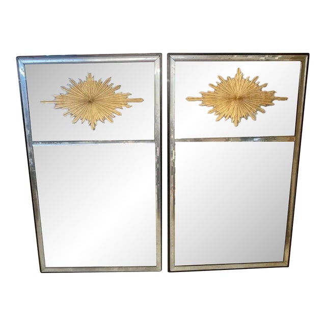 Pair of Jansen Manner Eglomise’ Sunburst Trumeau Mirrors For Sale