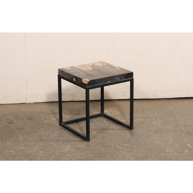 Black & Tan Petrified Wood Top Side Table For Sale - Image 4 of 12