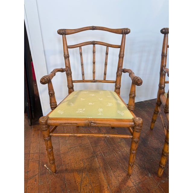 Late 20th Century Pair, Peter Rocchia the Wicker Works Carved Faux Bois Bamboo Armchairs For Sale - Image 5 of 10