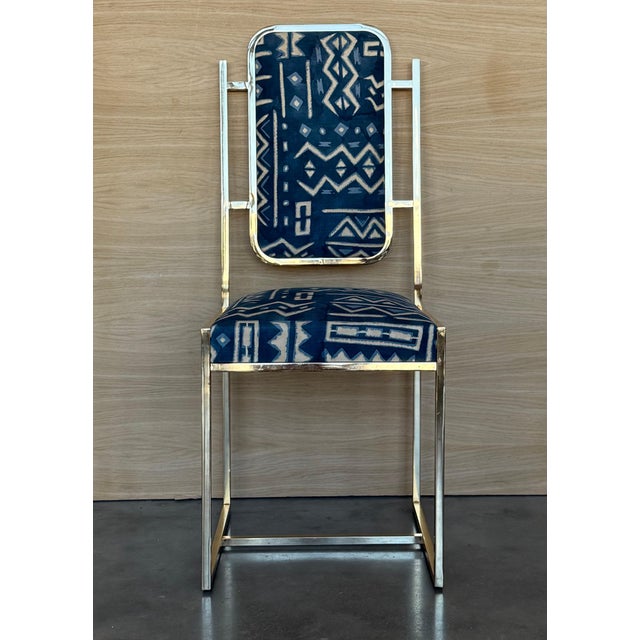 Mid 20th Century Set of Six Golden Dining Room Chairs in Brass with Geometrical Fabric For Sale - Image 17 of 18
