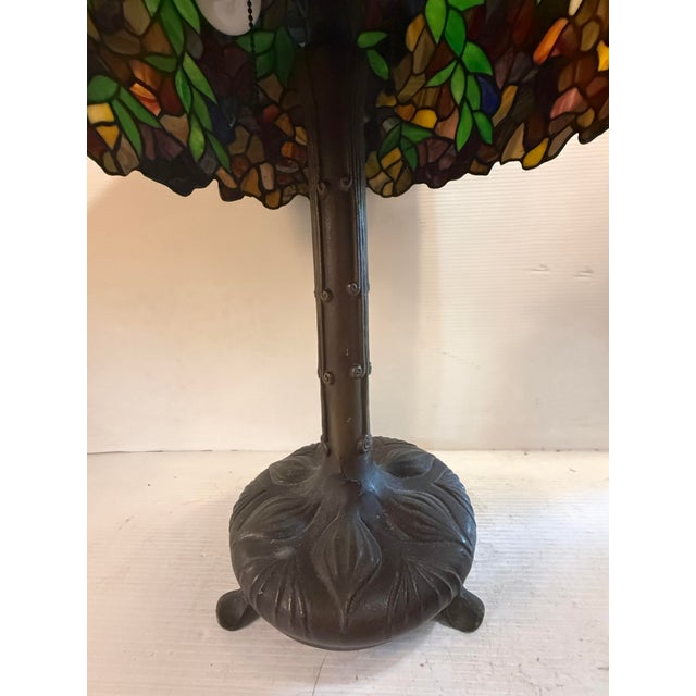 Metal Vintage Tiffany Style Lamp With Foliage Design For Sale - Image 7 of 15