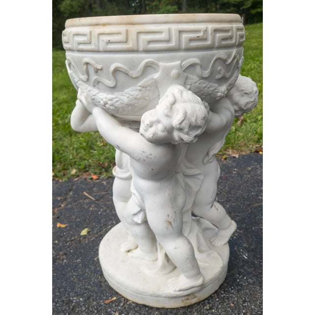 19th Century Italian Carved White Marble Garden Planter With Cherubs For Sale In New York - Image 6 of 12