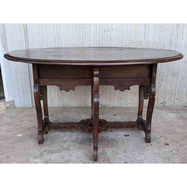 Baroque 18th Century Carved Oak Gateleg Oval Table with Drawers and Lyre Legs For Sale - Image 3 of 18