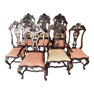 Portugese Rococo Dining Chairs, 6-18th Century, 4- 20th Century Reprod. For Sale