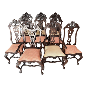 Portugese Rococo Dining Chairs, 6-18th Century, 4- 20th Century Reprod.