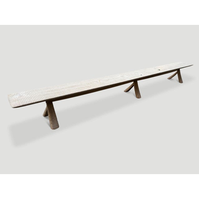 Andrianna Shamaris Monumental Hand Carved Long Teak Wood Bench For Sale - Image 12 of 18