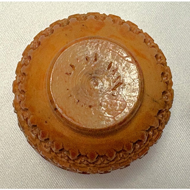 19th Century Victorian Corozo Egg Rosary Case/ Threaded & Pierced Wood Box For Sale - Image 11 of 13