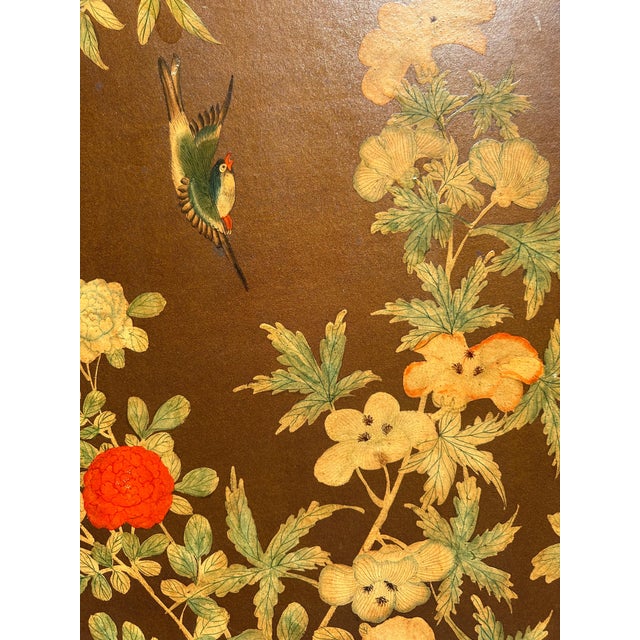 Antique Chinese Qing Dynasty Hand-Painted Silk Wallpaper Folding Screen – 4 Panel Chinoiserie For Sale - Image 9 of 11