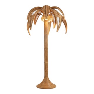 Vintage Hollywood Regency Rattan Palm Tree Floor Lamp For Sale