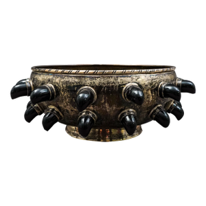 Mid 20th Century Tane Mexico Mid Century Modern Sterling Silver Carved Obsidian Centerpiece Bowl