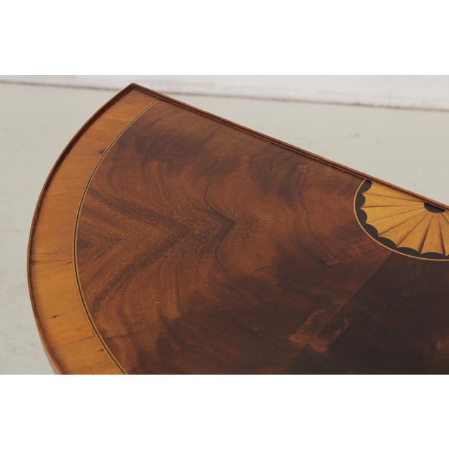 Brown Hekman Mahogany Inlaid Demilune Table For Sale - Image 8 of 14