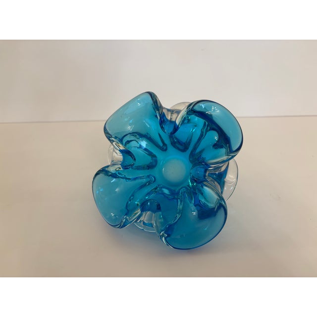 Murano Blue Vintage Murano Ruffled Hand Blown Glass Candy Dish Sculpture For Sale - Image 4 of 10