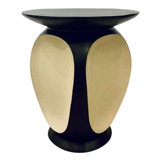 Currey & Co. Modern Black and Ivory Metal Malmao Accent Table For Sale