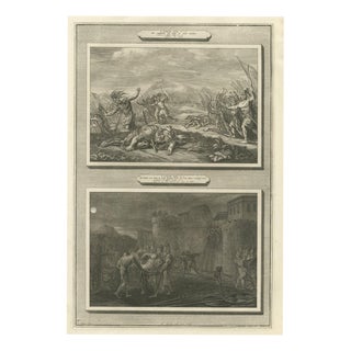 Pieter Mortier, Death of Saul and the Men of Jabesh Recover His Body, Pieter 1700, Engraving For Sale