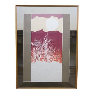 Max Hayslette Signed Abstract Winter Sunset Serigraph Print 44" For Sale