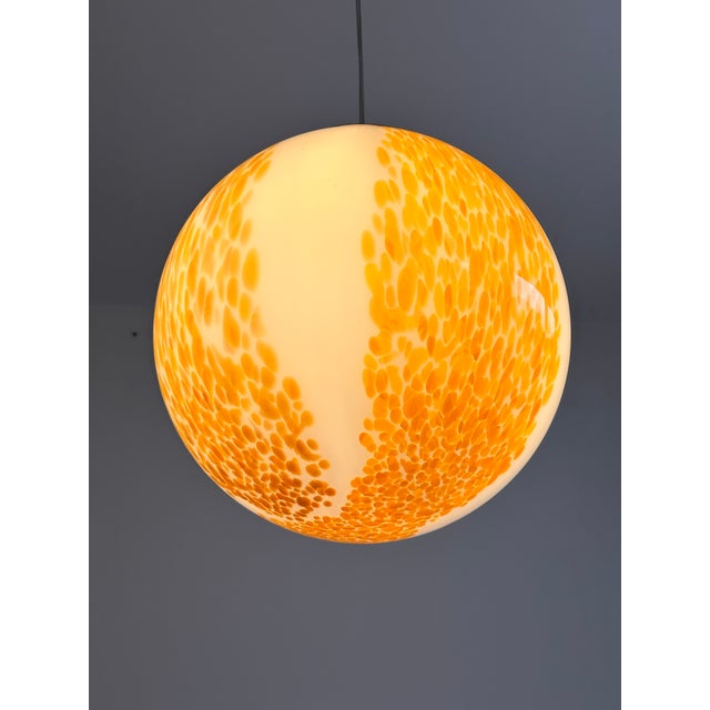 Amber Contemporary White and Amber Spots Sphere Pendant Light in Murano Glass For Sale - Image 8 of 10