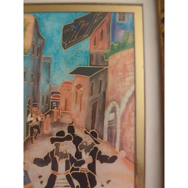 Late 20th Century Late 20th Century Painting on Silk Signed by Lavi Zion "Simhat Torah Dancing Hassidim" 8.25"x6.25" For Sale - Image 5 of 17