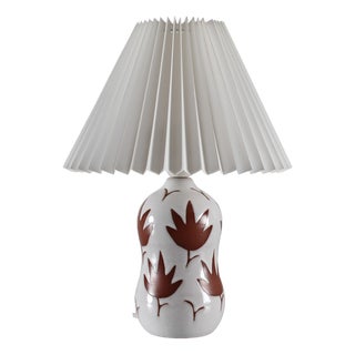 Danish Ceramic Table Lamp with White Glaze Leaf Pattern, 1950s For Sale