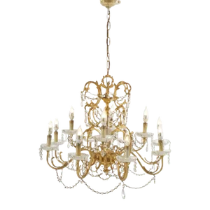 French Style Gilt & Crystal Twelve-Light Tiered Chandelier, 1930