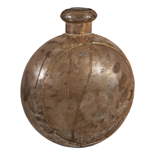 Antique Indian Metal Surahi Decorative Water Vessel, Early 20th Century For Sale