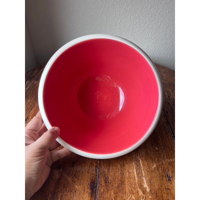 Red Late 20th Century Terramoto Pottery San Francisco Red and White Striped Mixing Bowl 9.25" For Sale - Image 8 of 10