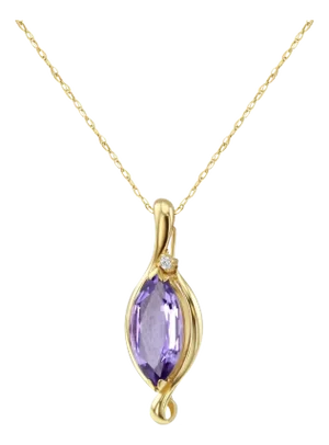 Marquise Amethyst & Diamond Necklace 14k Yellow Gold 16"