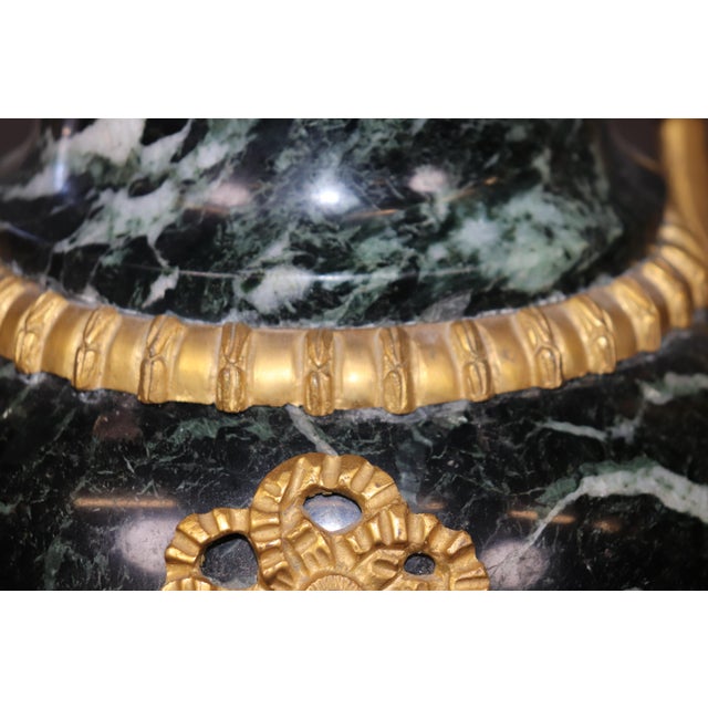 Traditional Dore' Bronze Mounted French Empire Verdi Marble Cassolettes With Serpents For Sale - Image 3 of 11