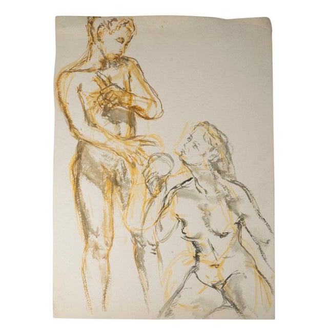 Unknown Artist, Man and Woman, 20th Century, Watercolour on Paper For Sale - Image 6 of 6