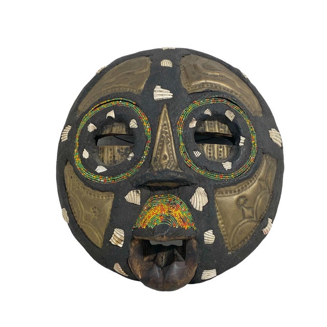 Wood Vintage African Ashanti Tribal Moon Face Round Mask 10"h Ghana For Sale - Image 7 of 7