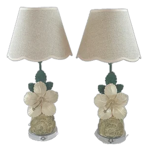 1950's Chapman Hibiscus & Conch Shell Table Lamps - A Pair