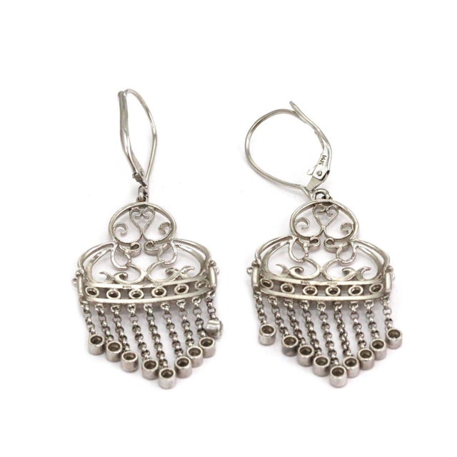 Estate Diamond 14k White Gold Fancy Chandelier Earrings, 2 pieces For Sale - Image 4 of 6