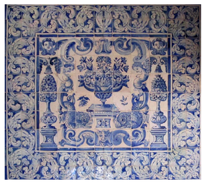 17th Century Portuguese Azulejos Tiles Panel with Vase Decor