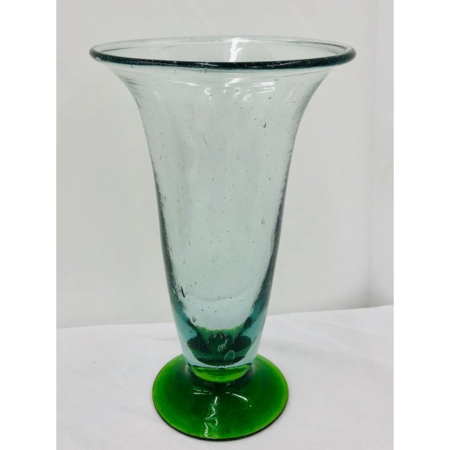 Green Vintage Hand Blown Art Glass Flower Vase For Sale - Image 8 of 8