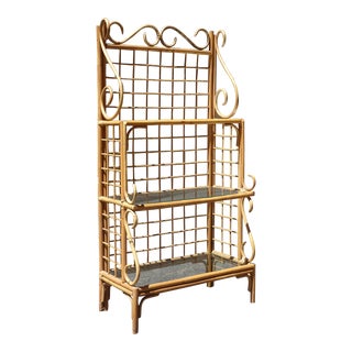 Vintage Bamboo Etagere Three Shelves W Glass Bakers Rack ~ Coastal For Sale
