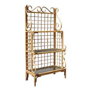 Vintage Bamboo Etagere Three Shelves W Glass Bakers Rack ~ Coastal