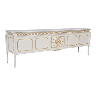 Monumental Italian Parcel Gilt Painted White Sideboard Credenza For Sale