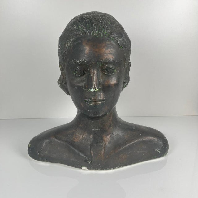 Black Neoclassical Style Plaster Bust of a Woman by M. Mongey, 20th Century For Sale - Image 8 of 17