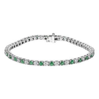 14K White Gold Alternating 1 1/2 Cttw Diamond and Emerald Tennis Bracelet For Sale