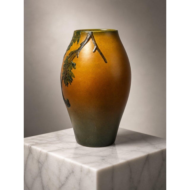 Danish Art Nouveau Stoneware Vase with Bird and Oak Branch Relief from Ipsen, 1920s For Sale - Image 4 of 9