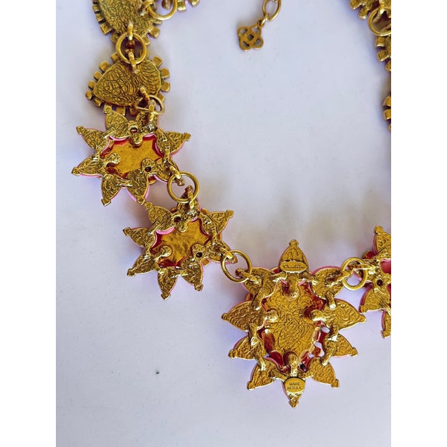 2014 Oscar De La Renta Necklace Pink Runway Bold Crystal Resin Gripoix Style Floral Flowers Spring Collar Zvollier For Sale - Image 13 of 13